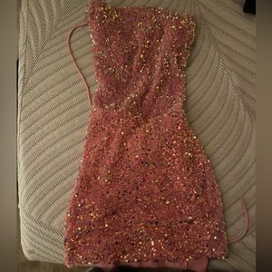 Pink lace up back homecoming/party dress